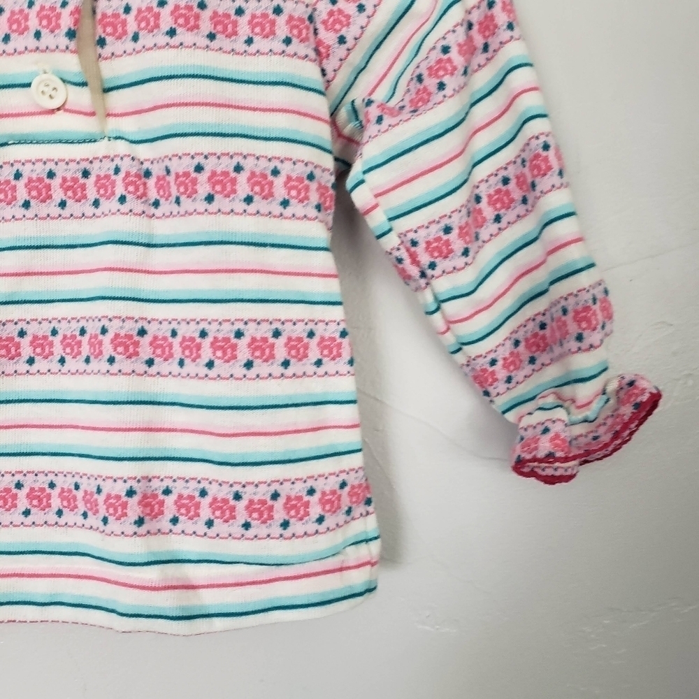 Wrangler Vintage Baby Girl 12 Months Long Sleeve Shirt Pink Blue Striped Floral - Picture 5 of 7